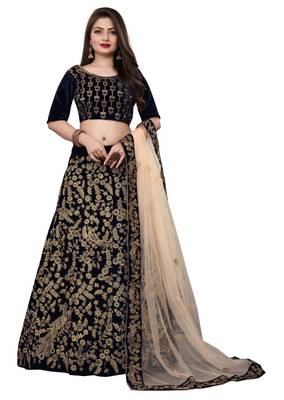 Latest heavy embroidered Semi-Stitched Silk And velvet Designer Lehenga Choli With Dupatta 1