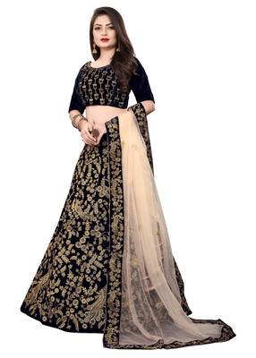 Latest heavy embroidered Semi-Stitched Silk And velvet Designer Lehenga Choli With Dupatta 3