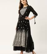 Kvsfab Women Black & White Embroidered Sequins Tiered Layered Anarkali Kurta