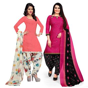 Multicolor floral print cotton unstitched salwar with dupatta ( pack of 2 ) 1