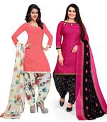 Multicolor floral print cotton unstitched salwar with dupatta ( pack of 2 )