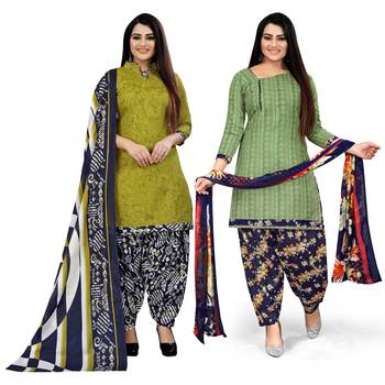 Multicolor floral print cotton unstitched salwar with dupatta ( pack of 2 ) 1