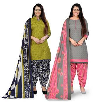 Multicolor floral print cotton unstitched salwar with dupatta ( pack of 2 ) 1