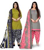 Multicolor floral print cotton unstitched salwar with dupatta ( pack of 2 )