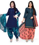 Multicolor floral print cotton unstitched salwar with dupatta ( pack of 2 )