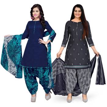 Multicolor floral print cotton unstitched salwar with dupatta ( pack of 2 ) 1
