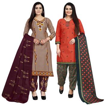 Multicolor floral print cotton unstitched salwar with dupatta ( pack of 2 ) 1