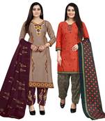 Multicolor floral print cotton unstitched salwar with dupatta ( pack of 2 )