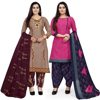 Multicolor floral print cotton unstitched salwar with dupatta ( pack of 2 ) 1