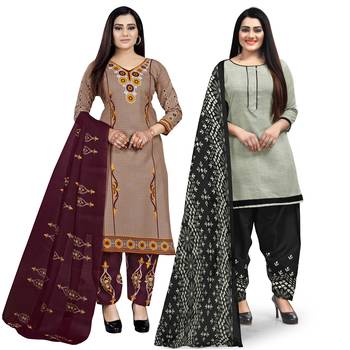 Multicolor floral print cotton unstitched salwar with dupatta ( pack of 2 ) 1