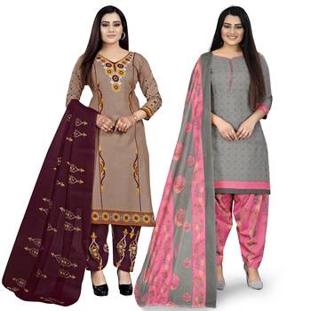 Multicolor floral print cotton unstitched salwar with dupatta ( pack of 2 ) 1