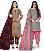 Multicolor floral print cotton unstitched salwar with dupatta ( pack of 2 )