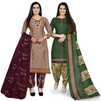 Multicolor floral print cotton unstitched salwar with dupatta ( pack of 2 ) 1