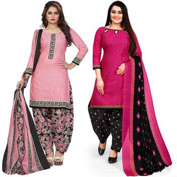 Multicolor floral print cotton unstitched salwar with dupatta ( pack of 2 ) 1