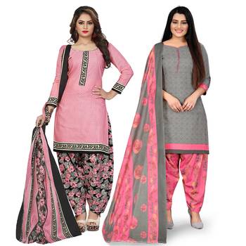 Multicolor floral print cotton unstitched salwar with dupatta ( pack of 2 ) 1