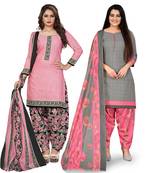 Multicolor floral print cotton unstitched salwar with dupatta ( pack of 2 )