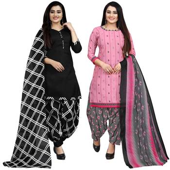 Multicolor floral print cotton unstitched salwar with dupatta ( pack of 2 ) 1