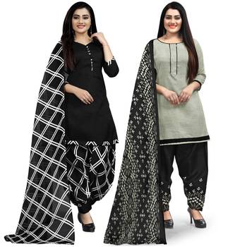 Multicolor floral print cotton unstitched salwar with dupatta ( pack of 2 ) 1