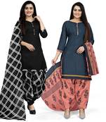 Multicolor floral print cotton unstitched salwar with dupatta ( pack of 2 )