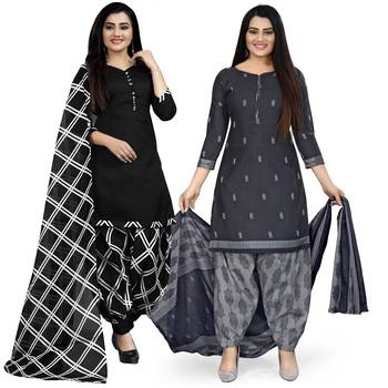 Multicolor floral print cotton unstitched salwar with dupatta ( pack of 2 ) 1