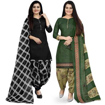 Multicolor floral print cotton unstitched salwar with dupatta ( pack of 2 ) 1
