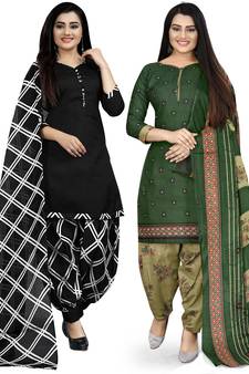 Multicolor floral print cotton unstitched salwar with dupatta ( pack of 2 )