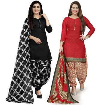 Multicolor floral print cotton unstitched salwar with dupatta ( pack of 2 ) 1