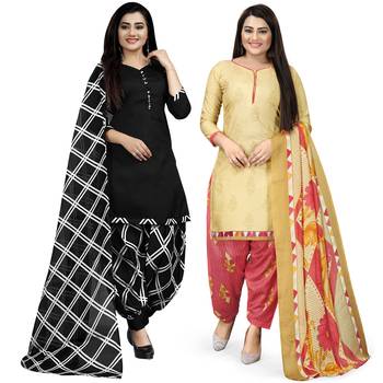 Multicolor floral print cotton unstitched salwar with dupatta ( pack of 2 ) 1
