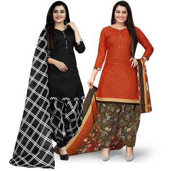 Multicolor floral print cotton unstitched salwar with dupatta ( pack of 2 ) 1