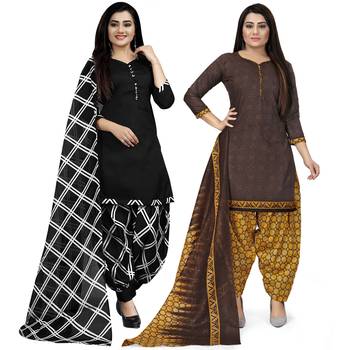 Multicolor floral print cotton unstitched salwar with dupatta ( pack of 2 ) 1