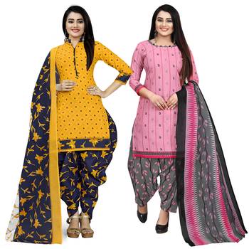 Multicolor floral print cotton unstitched salwar with dupatta ( pack of 2 ) 1