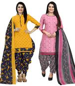 Multicolor floral print cotton unstitched salwar with dupatta ( pack of 2 )