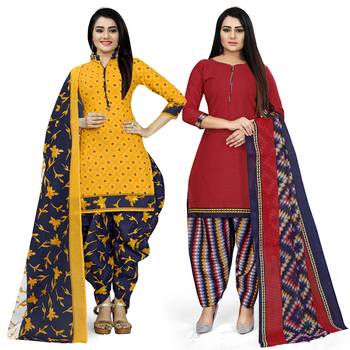 Multicolor floral print cotton unstitched salwar with dupatta ( pack of 2 ) 1