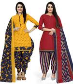 Multicolor floral print cotton unstitched salwar with dupatta ( pack of 2 )