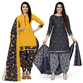 Multicolor floral print cotton unstitched salwar with dupatta ( pack of 2 ) 1
