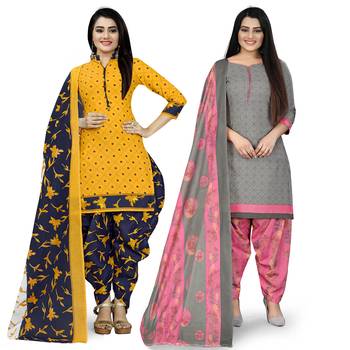 Multicolor floral print cotton unstitched salwar with dupatta ( pack of 2 ) 1