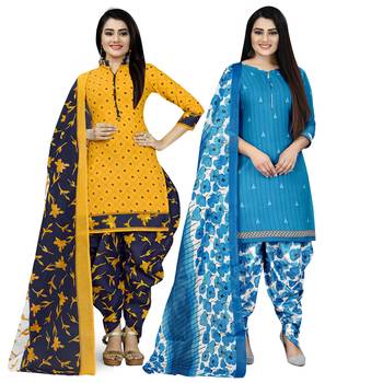 Multicolor floral print cotton unstitched salwar with dupatta ( pack of 2 ) 1
