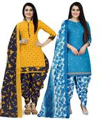 Multicolor floral print cotton unstitched salwar with dupatta ( pack of 2 )