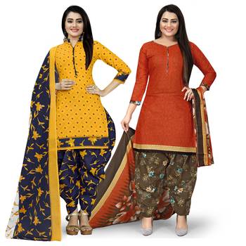 Multicolor floral print cotton unstitched salwar with dupatta ( pack of 2 ) 1