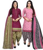 Multicolor floral print cotton unstitched salwar with dupatta ( pack of 2 )