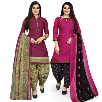 Multicolor floral print cotton unstitched salwar with dupatta ( pack of 2 ) 1