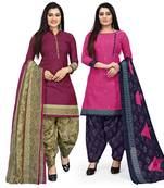 Multicolor floral print cotton unstitched salwar with dupatta ( pack of 2 )