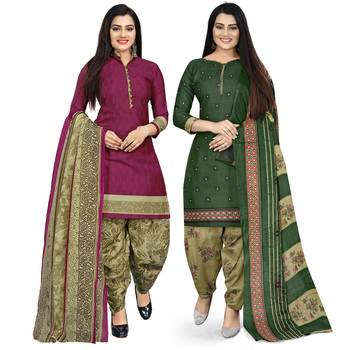 Multicolor floral print cotton unstitched salwar with dupatta ( pack of 2 ) 1