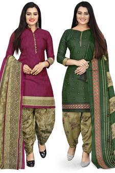 Multicolor floral print cotton unstitched salwar with dupatta ( pack of 2 )