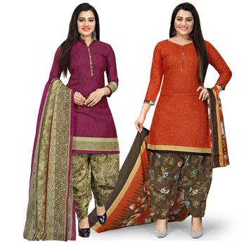 Multicolor floral print cotton unstitched salwar with dupatta ( pack of 2 ) 1