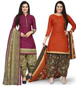 Multicolor floral print cotton unstitched salwar with dupatta ( pack of 2 )