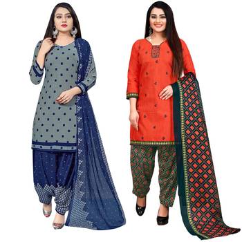 Multicolor floral print cotton unstitched salwar with dupatta ( pack of 2 ) 1