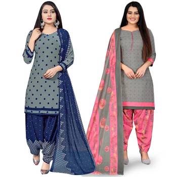 Multicolor floral print cotton unstitched salwar with dupatta ( pack of 2 ) 1