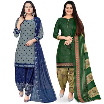 Rajnandini Multicolor floral print cotton unstitched salwar with dupatta ( pack of 2 ) 1