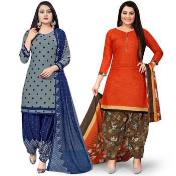 Multicolor floral print cotton unstitched salwar with dupatta ( pack of 2 ) 1
